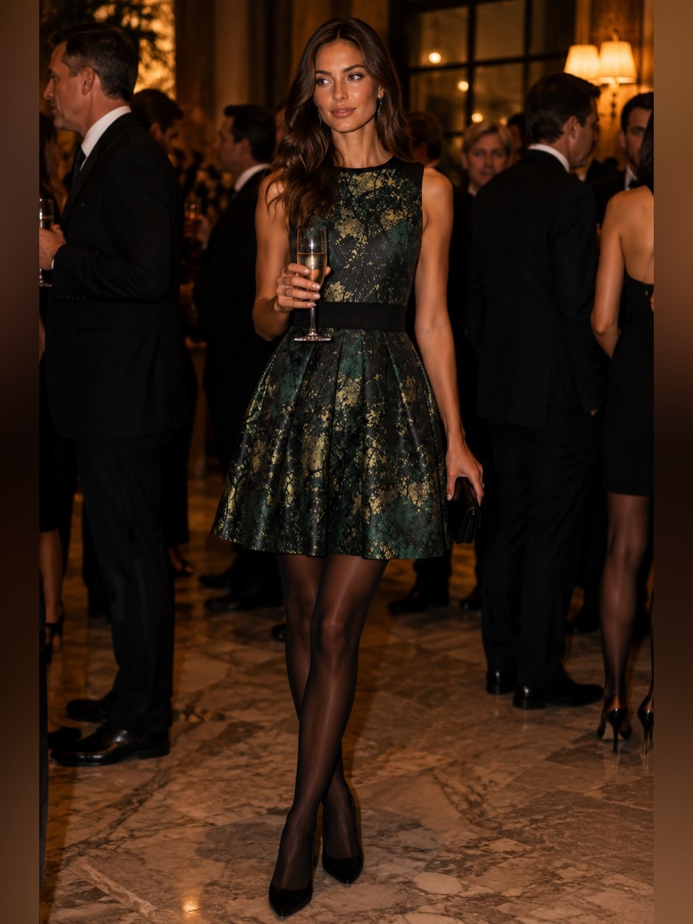 Karen Millen Green and Yellow Printed Sleeveless Fit-and-Flare Dress 6